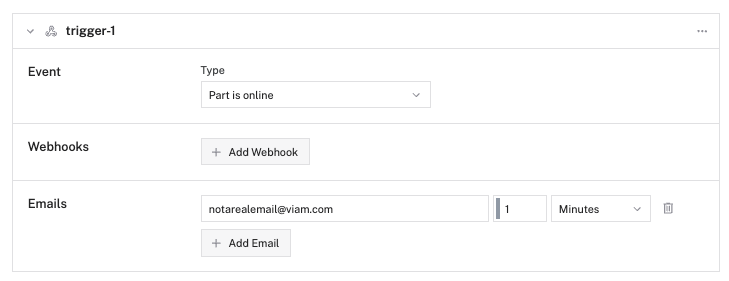 A trigger configured with an example email.
